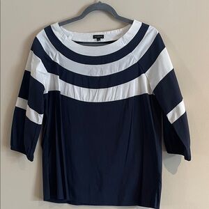 Talbots Navy and White Striped Blouse